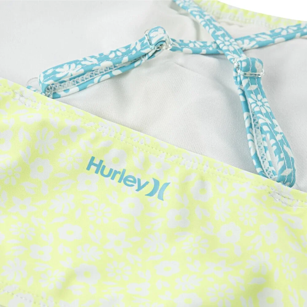 Hurley Swimsuit Girl 16 Green Blue Ditsy Floral Halter Monokini One Piece GBO820